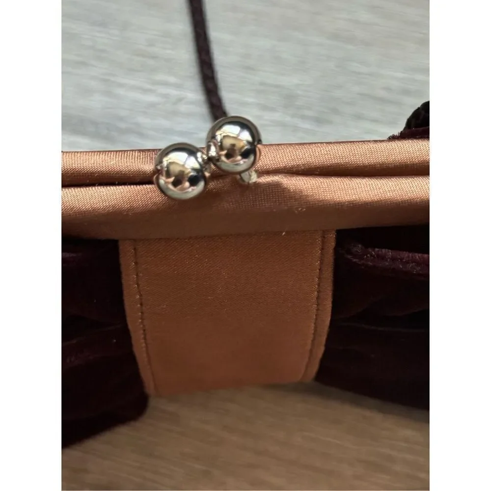 Kate Landry Burgundy Wine Velvet Bow Evening Bag